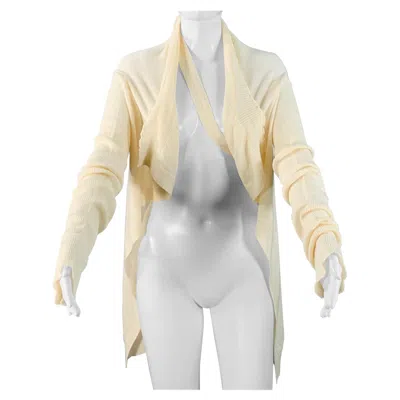 Pre-owned Rick Owens Vintage Creatch Ss08 Size M Cream Merino Wool Knit Distressed Open Front Cardigan In White