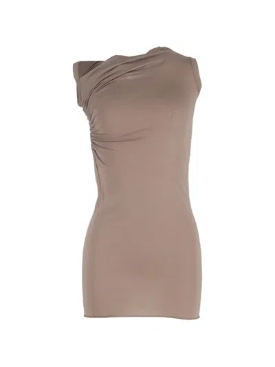 Pre-owned Rick Owens Vintage Draped One-shoulder Dress In Brown