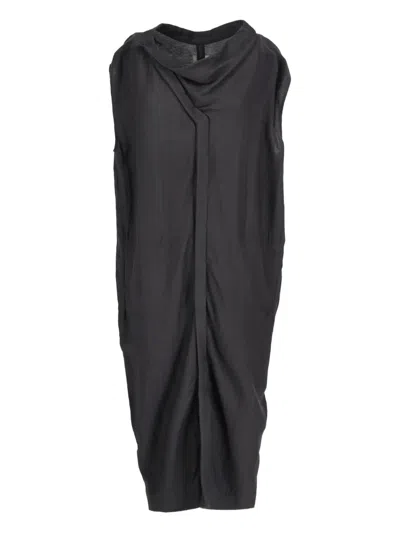 Pre-owned Rick Owens Vintage Draped Round-neck Shirt Dress In Black