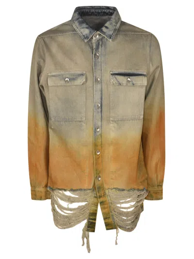 Rick Owens Vintage Effect Distressed Denim Jacket In Multicolor