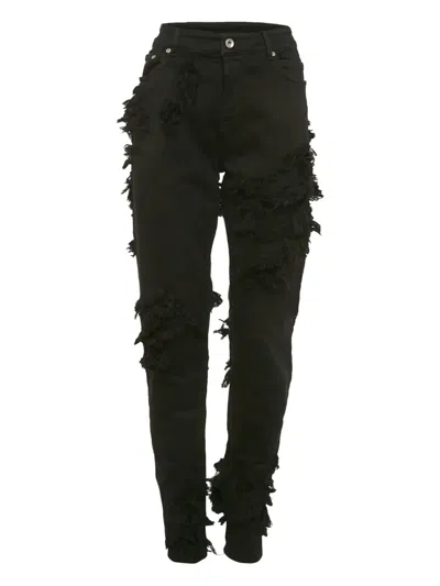 Pre-owned Rick Owens Vintage Frayed-details Jeans In Black