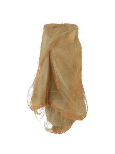 Pre-owned Rick Owens Vintage Gathered Strapless Midi Dress In Orange