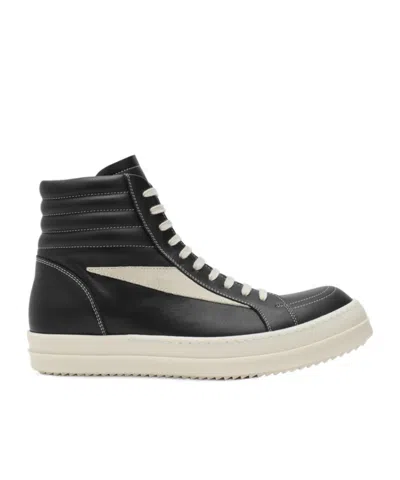 Rick Owens Men Leather High Vintage Sneaks In Black
