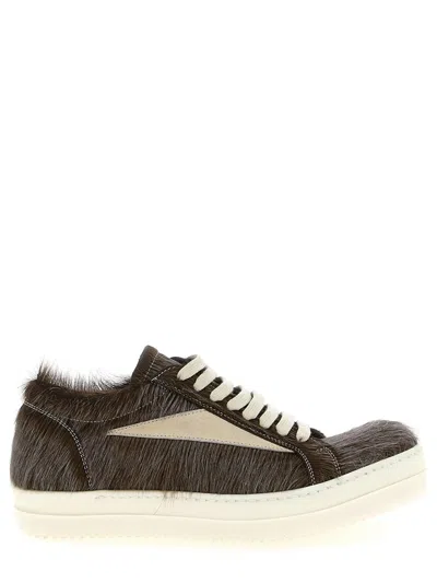 Rick Owens Vintage Lace-up Sneakers With Fur Upper For Men In Blue