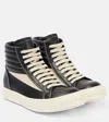 Rick Owens Suede-trimmed Denim High-top Sneakers In Black