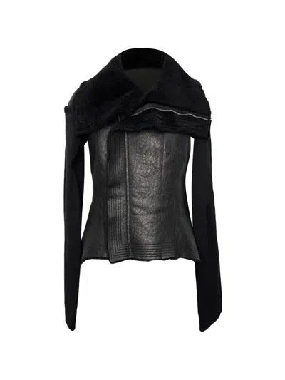 Pre-owned Rick Owens Vintage Naska Asymmetric Shearling Jacket In Black