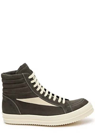 Rick Owens Vintage Panelled Nubuck Hi-top Sneakers In Grey