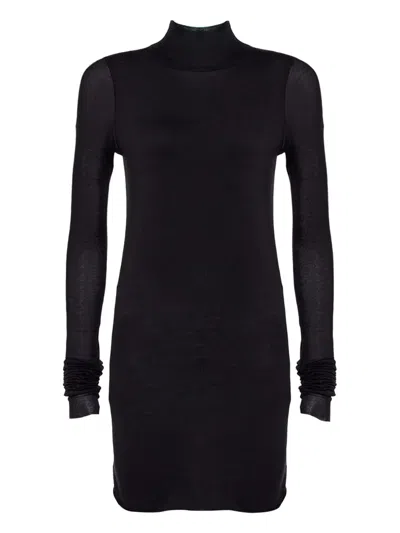 Pre-owned Rick Owens Vintage  Turtleneck Sheer-panels Dress In Black