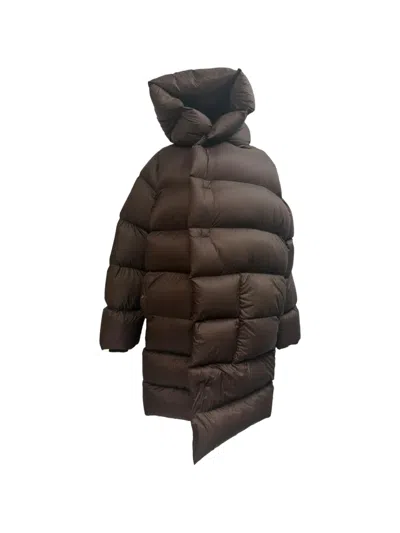 Pre-owned Rick Owens Vintage Quilted Asymmetric Coat In Brown