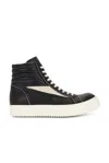 Rick Owens Hollywood Vintage Panelled Leather Hi-top Sneakers In Black & Milk