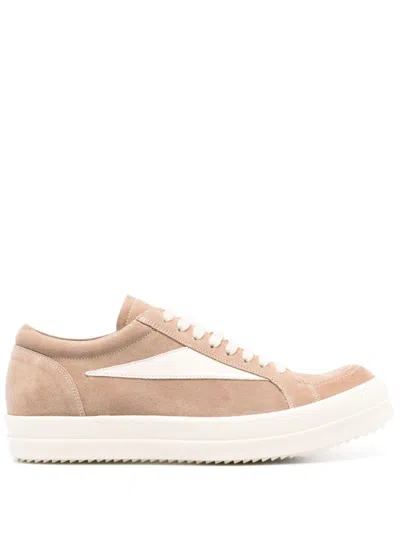 Rick Owens Suede Vintage Low-top Sneakers In Beige