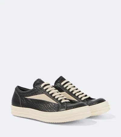 Rick Owens Vintage Panelled Grained Leather Sneakers In Black