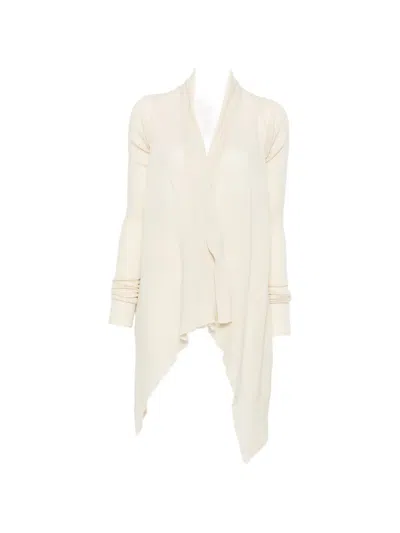 Rick Owens Virgin Wool Cardigan With Long Sleeves And Loose Fit In Bianco