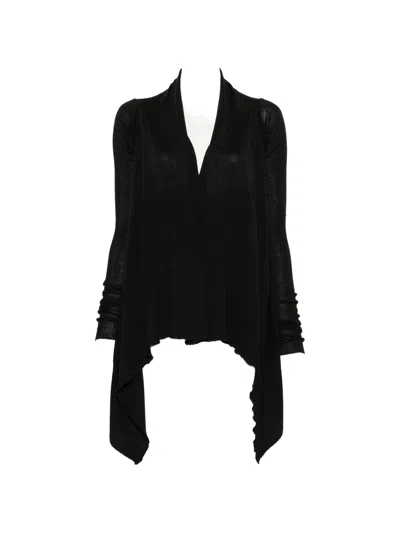 Rick Owens Virgin Wool Cardigan With Long Sleeves And Loose Fit In Nero