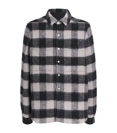 Rick Owens Virgin Wool Check Overshirt In Black