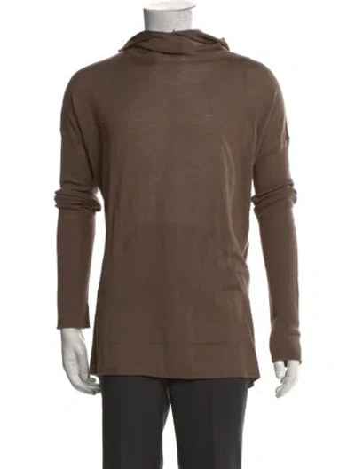 Pre-owned Rick Owens Virgin Wool Cowl Neck Sweatshirt In Brown