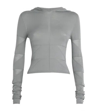 Rick Owens Virgin Wool Knitted Hoodie In Blue