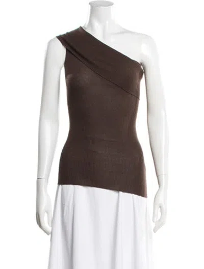 Pre-owned Rick Owens Virgin Wool One-shoulder Top W/ Tags In Brown
