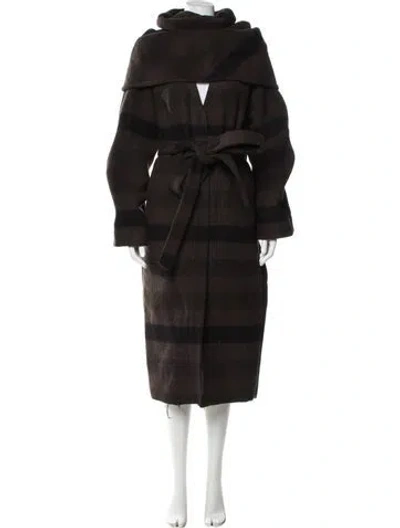 Pre-owned Rick Owens Virgin Wool Plaid Print Coat In Brown