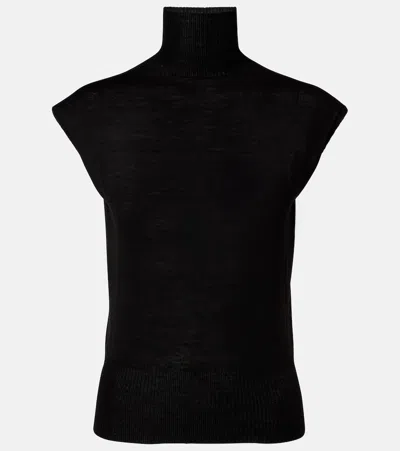 Rick Owens Virgin Wool Turtleneck Top In Black