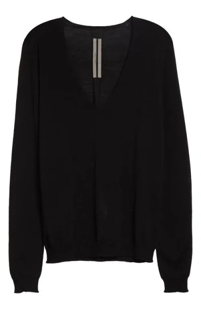 Rick Owens Virgin Wool V-neck Sweater In Black