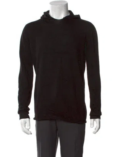 Pre-owned Rick Owens Virgin Wool V-neck Hoodie In Black