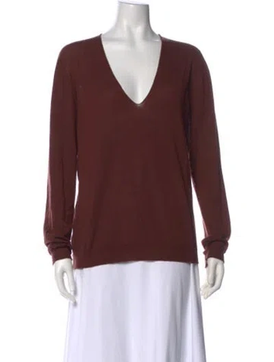 Pre-owned Rick Owens Virgin Wool V-neck Sweater In Brown