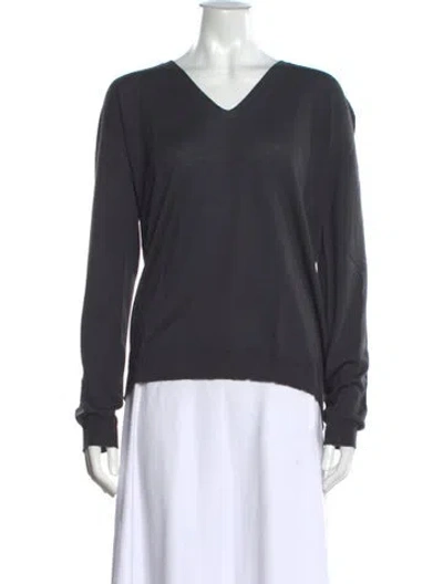 Pre-owned Rick Owens Virgin Wool V-neck Sweater In Grey