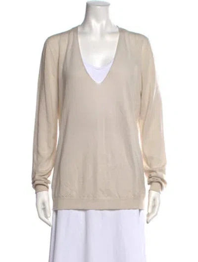 Pre-owned Rick Owens Virgin Wool V-neck Sweater In Neutrals