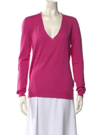 Pre-owned Rick Owens Virgin Wool V-neck Sweater In Pink