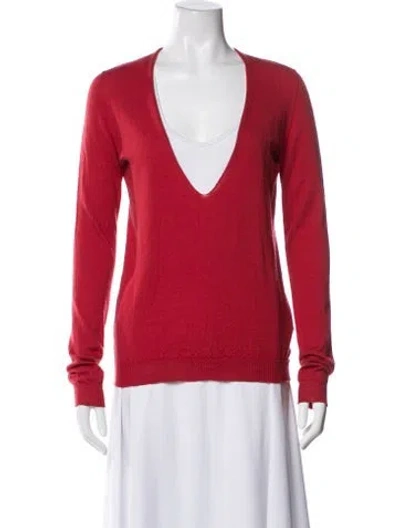 Pre-owned Rick Owens Virgin Wool V-neck Sweater In Red