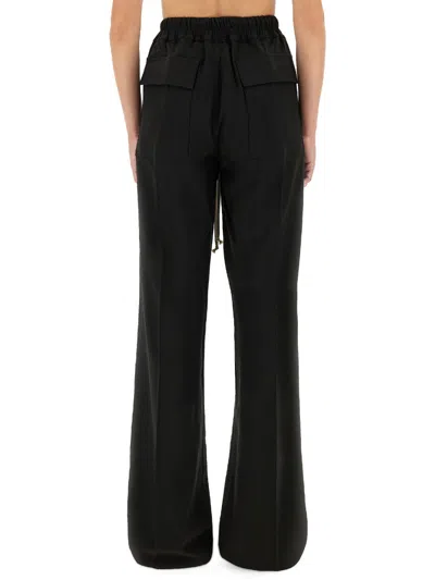 Rick Owens Viscose Blend Track Pants With Drawstring Closure, Elastic Waistband, Two Side Welt Pockets, Two Bac In Black