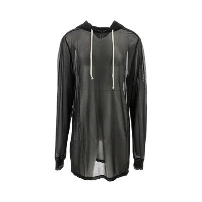 Rick Owens Viscose Long Hoodie In Black