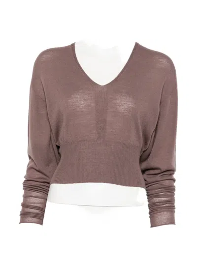 Rick Owens V-neck Cropped Sweater In Brown