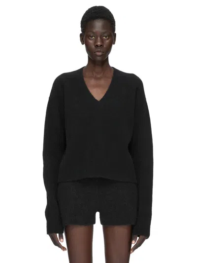 Rick Owens V-neck Drop-shoulder Oversized Virgin Wool Sweater In Nero