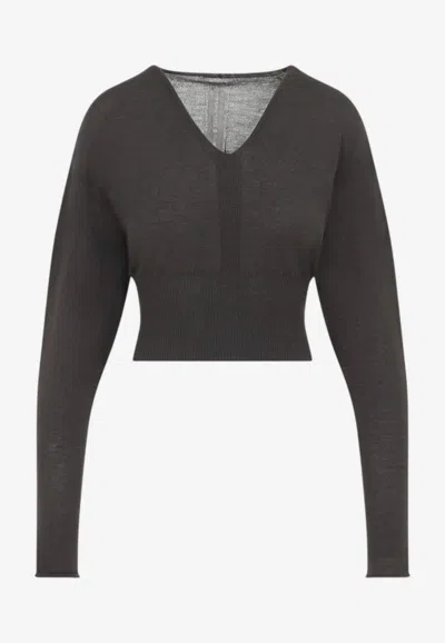 Rick Owens V-neck Knit Cropped Sweater In Black