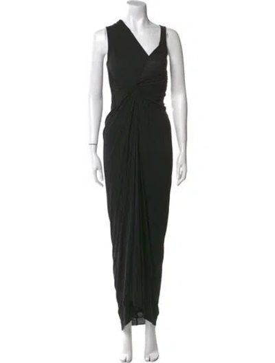 Pre-owned Rick Owens V-neck Long Dress In Black