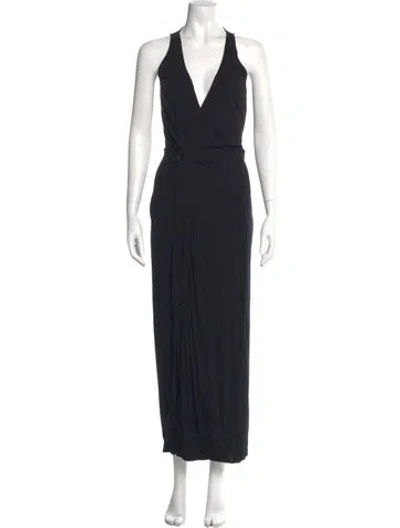 Pre-owned Rick Owens V-neck Long Dress In Black