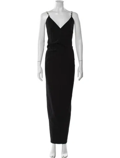 Pre-owned Rick Owens V-neck Long Dress In Black