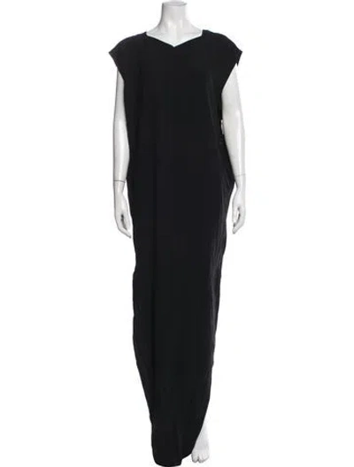 Pre-owned Rick Owens V-neck Long Dress In Black