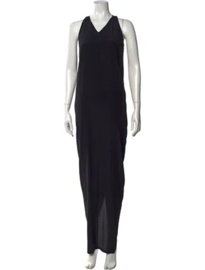 Pre-owned Rick Owens V-neck Long Dress In Black
