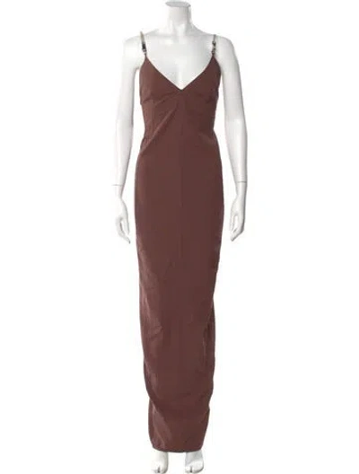 Pre-owned Rick Owens V-neck Long Dress In Brown