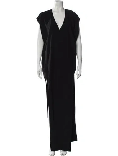 Pre-owned Rick Owens V-neck Long Dress In Gray