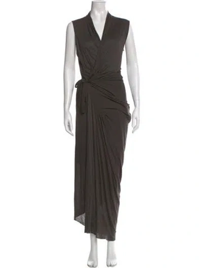 Pre-owned Rick Owens V-neck Long Dress In Gray