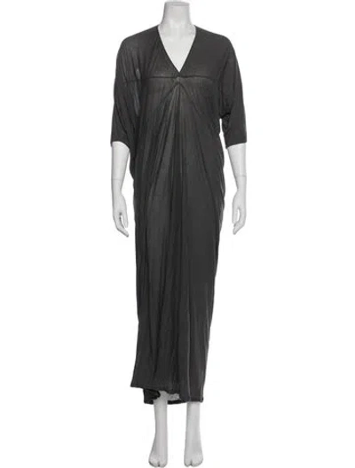 Pre-owned Rick Owens V-neck Long Dress In Gray