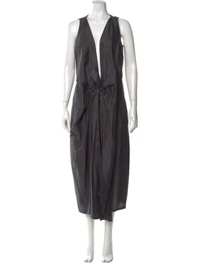 Pre-owned Rick Owens V-neck Long Dress In Gray