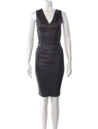 Pre-owned Rick Owens V-neck Long Dress In Gray