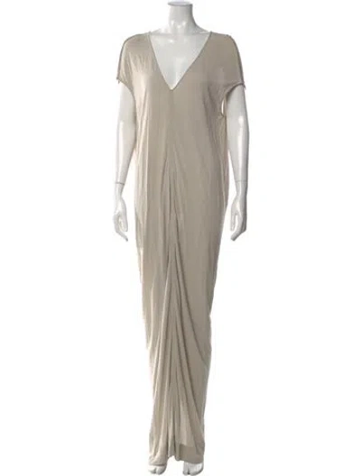 Pre-owned Rick Owens V-neck Long Dress In Gray