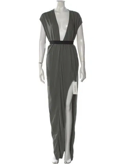 Pre-owned Rick Owens V-neck Long Dress In Gray