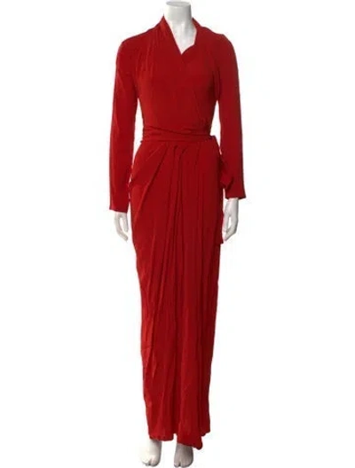 Pre-owned Rick Owens V-neck Long Dress In Orange